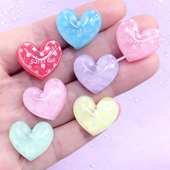 Polka Dot Heart Cabochons | Kawaii Decoden Pieces | Cute Embellishments | Resin Flatback | Hair Bow Centers (7 pcs / Mix / 20mm x 18mm)