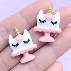 CLEARANCE Unicorn Cake Cabochons | Cute Embellishments | Kawaii Decoden Supplies | Hair Bow Center (2 pcs / Pink / 20mm x 25mm)