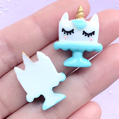 Kawaii Unicorn Cake Decoden Cabochons | Hair Bow Centers | Sweet Deco | Phone Case Decoration (2 pcs / Light Blue / 20mm x 25mm)