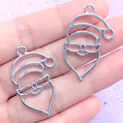 CLEARANCE Kawaii Santa Claus Open Bezel Pendant | Christmas Holiday Deco Frame | UV Resin Jewellery Supplies (2 pcs / Silver / 23mm x 35mm)