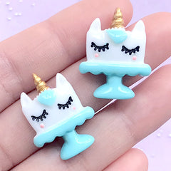 Kawaii Unicorn Cake Decoden Cabochons | Hair Bow Centers | Sweet Deco | Phone Case Decoration (2 pcs / Light Blue / 20mm x 25mm)