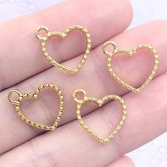 Small Beaded Heart Open Bezel for UV Resin Filling | Tiny Deco Frame for Resin Jewellery Making (4 pcs / Gold / 13mm x 14mm)