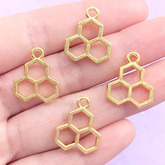 Outlined Honeycomb Open Bezel Charm for UV Resin Filling | Honey Comb Deco Frame | Kawaii Resin Crafts (4 pcs / Gold / 16mm x 19mm)