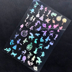 Holographic Alice in Wonderland Clear Film Sheet for UV Resin Craft | Unicorn Mermaid Fairytale Embellishments | Kawaii Resin Fillers