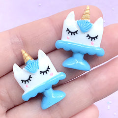 CLEARANCE Unicorn Cake Resin Cabochons | Kawaii Sweet Deco | Phone Case Decoden | Cute Hair Bow Center (2 pcs / Blue / 22mm x 28mm)