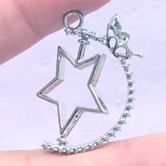Rotary Star Open Bezel Pendant with Butterfly | Turnable Deco Frame for UV Resin Filling | Kawaii Jewelry DIY (1 piece / Silver / 24mm x 33mm)