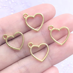 Small Heart Open Bezel Charm for UV Resin Filling | Kawaii Deco Frame for Resin Jewelry Making (4 pcs / Gold / 13mm x 14mm)