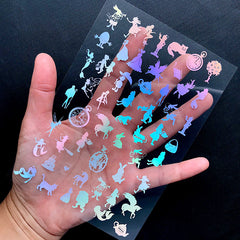 Holographic Alice in Wonderland Clear Film Sheet for UV Resin Craft | Unicorn Mermaid Fairytale Embellishments | Kawaii Resin Fillers