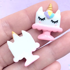 CLEARANCE Rainbow Unicorn Cake Embellishments | Kawaii Cabochons | Sweets Decoden Supplies | Cute Resin Flatback (2 pcs / Pink / 22mm x 28mm)