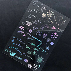 Holographic Constellation Christmas Halloween Musical Note Clear Film Sheet | UV Resin Jewelry Making | Kawaii Craft Supplies
