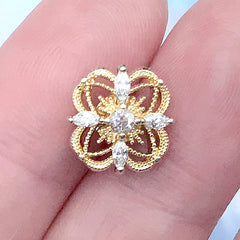 Spinner Nail Charm with Rhinestones | Luxury Nail Art | Bling Bling Spinning Embellishment (1 piece / Gold / 11mm x 11mm)