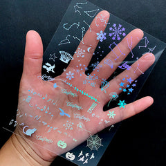 Holographic Constellation Christmas Halloween Musical Note Clear Film Sheet | UV Resin Jewelry Making | Kawaii Craft Supplies