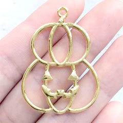 Double Pumpkin Open Bezel Pendant for UV Resin Filling | Kawaii Halloween Jewellery Supplies (1 piece / Gold / 30mm x 41mm)