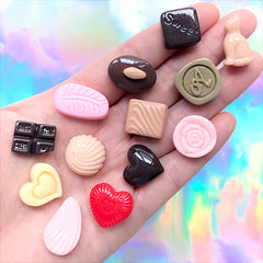Fake Chocolate Assortment | Kawaii Decoden Cabochons | Faux Candy Embellishments | Sweet Deco (13 pcs / Mix)