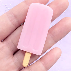 Ice Pop Cabochon in 3D | Fake Strawberry Popsicle Embellishment for Phone Case Decoden | Faux Food Jewellery DIY (1 piece / Light Pink / 23mm x 58mm)