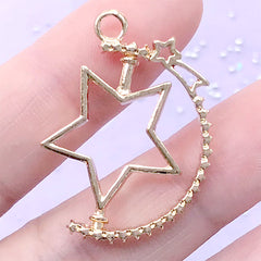 Turnable Star Open Bezel with Shooting Star | Rotary Charm | Kawaii Deco Frame for UV Resin Filling (1 piece / Gold / 24mm x 31mm)
