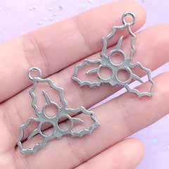 Christmas Holly Leaves Open Bezel Charm | Holly Leaf Deco Frame for UV Resin Filling | Christmas Jewelry Making (2 pcs / Silver / 29mm x 28mm)