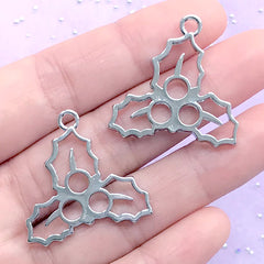 Christmas Holly Leaves Open Bezel Charm | Holly Leaf Deco Frame for UV Resin Filling | Christmas Jewelry Making (2 pcs / Silver / 29mm x 28mm)