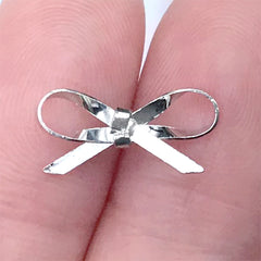 Metal Ribbon Embellishments | 3D Nail Charm | Resin Inclusions | Resin Art Supplies (2 pcs / Silver / 15mm x 8mm)