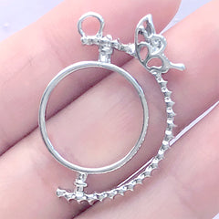 Rotary Round Open Back Bezel Charm with Butterfly | Spinning Deco Frame for UV Resin Filling | Kawaii Jewellery DIY (1 piece / Silver / 23mm x 33mm)