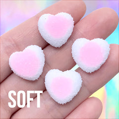 Gummy Candy Cabochon in Heart Shape | Fake Sugar Candies | Faux Food Embellishments | Sweet Deco (4 pcs / Pink / 17mm x 16mm)