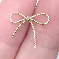 Small Ribbon Embellishments in 3D | Metal Nail Charms for Nail Designs | Resin Craft Supplies (2 pcs / Gold / 15mm x 13mm)