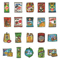 Assorted Snack Sticker Flakes | Candy Chocolate Potato Chip Cookie Stickers | Supermarket Groceries Sticker | Cute PVC Stickers (20 designs / 40 pcs)