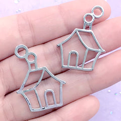 CLEARANCE Christmas House Open Bezel Charm | Cute Deco Frame for UV Resin Filling | Resin Jewellery Making (2 pcs / Silver / 23mm x 31mm)