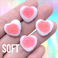 Fake Sugar Candy Cabochons | Faux Heart Shaped Gummy Candies | Decoden Sweets | Kawaii Jewellery Supplies (4 pcs / Red / 17mm x 16mm)