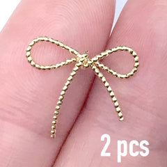 Small Ribbon Embellishments in 3D | Metal Nail Charms for Nail Designs | Resin Craft Supplies (2 pcs / Gold / 15mm x 13mm)