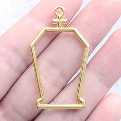 Coffin Open Bezel Pendant | Kawaii Goth Jewelry Supplies | Halloween Deco Frame for UV Resin Filling (1 piece / Gold / 24mm x 41mm)