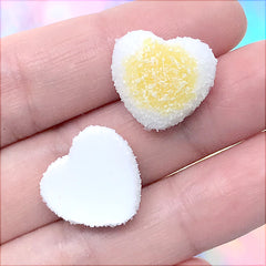 Sugar Candy Cabochons in Actual Size | Faux Heart Gummy Candies | Fake Food Embellishment | Kawaii Decoden (4 pcs / Yellow / 17mm x 16mm)