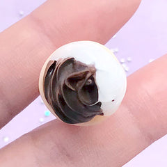 3D Chocolate Ice Cream Cabochons | Dollhouse Miniature Dessert | Sweets Deco | Fake Food Jewelry Supplies (1 piece / Brown / 17mm x 42mm)