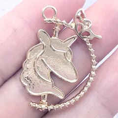 CLEARANCE Spinning Unicorn Bezel Charm with Butterfly | Kawaii Bezel Tray for UV Resin Filling | Cute Jewelry Supplies (1 piece / Gold / 22mm x 33mm)