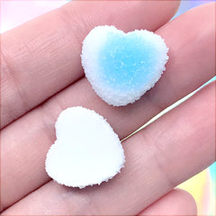 Faux Gummy Candy Cabochons | Fake Heart Shaped Sugar Candies | Decoden Phone Case DIY | Kawaii Jewelry Supplies (4 pcs / Blue / 17mm x 16mm)