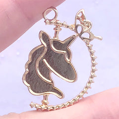 CLEARANCE Spinning Unicorn Bezel Charm with Butterfly | Kawaii Bezel Tray for UV Resin Filling | Cute Jewelry Supplies (1 piece / Gold / 22mm x 33mm)