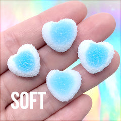 Faux Gummy Candy Cabochons | Fake Heart Shaped Sugar Candies | Decoden Phone Case DIY | Kawaii Jewelry Supplies (4 pcs / Blue / 17mm x 16mm)