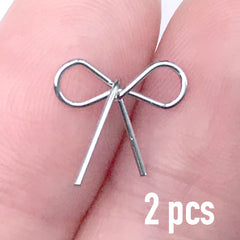 3D Mini Ribbon Embellishment | Metal Nail Charm | Resin Craft Supplies | Nail Art Decoration (2 pcs / Silver / 12mm x 13mm)