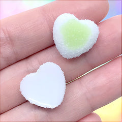 Sugar Heart Candy Cabochon | Fake Gummy Candies | Faux Food Jewellery Making | Kawaii Decoden Pieces (4 pcs / Green / 17mm x 16mm)