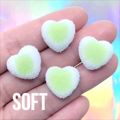 Sugar Heart Candy Cabochon | Fake Gummy Candies | Faux Food Jewellery Making | Kawaii Decoden Pieces (4 pcs / Green / 17mm x 16mm)