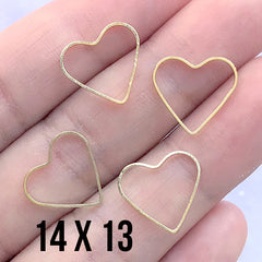 Hollow Heart Deco Frame for UV Resin Jewelry Making | Heart Open Back Frame | Wedding Supplies (4 pcs / Gold / 14mm x 13mm)