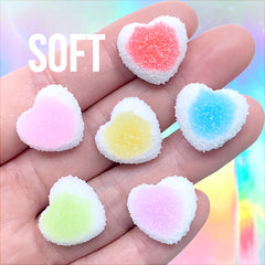 Sugar Gummy Candy Cabochons in Actual Size | Faux Candies in Heart Shape | Kawaii Decoden Sweets (6 pcs / Mix / 17mm x 16mm)