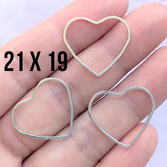 Hollow Heart Frame for UV Resin Filling | Heart Open Backed Frame | Valentine Jewelry Supplies (3 pcs / Silver / 21mm x 19mm)