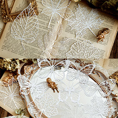 Butterfly and Leaf Lace Paper | Decoupage Supplies | Embellishments for Scrapbooking (10 pcs / White)