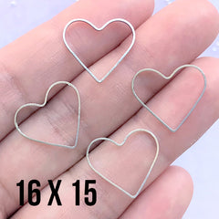 Heart Open Frame for UV Resin Filling | Heart Deco Frame | Wedding Jewelry Supplies (4 pcs / Silver / 16mm x 15mm)