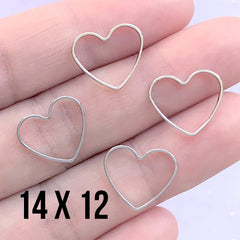 Small Heart Deco Frame for UV Resin Filling | Heart Open Back Frame | Wedding Jewellery Supplies (4 pcs / Silver / 14mm x 12mm)
