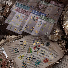 Blue Flower Stickers with Gold Foil | Golden Floral Sticker | Planner Decoration | Embellishments for Scrapbook (3 Sheets)