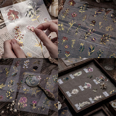 Blue Flower Stickers with Gold Foil | Golden Floral Sticker | Planner Decoration | Embellishments for Scrapbook (3 Sheets)