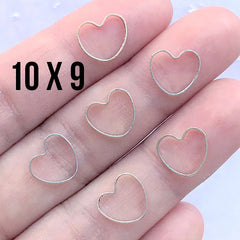 Mini Heart Frame for UV Resin Filling | Heart Open Deco Frame | Valentine Day Jewelry Supplies (6 pcs / Silver / 10mm x 9mm)