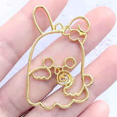 Ghost Bunny Open Bezel Charm | Spooky Deco Frame for UV Resin Filling | Kawaii Halloween Jewelry Supplies (1 piece / Gold / 30mm x 48mm)